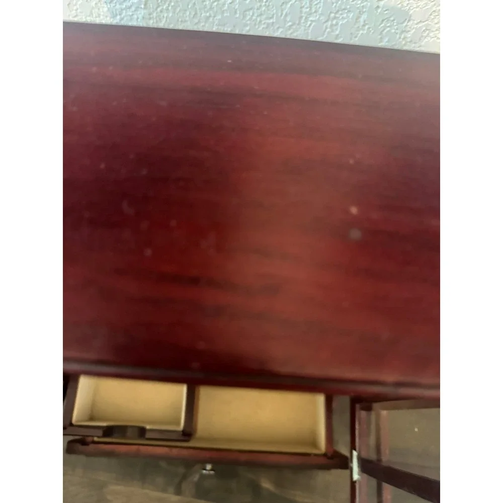 Vintage Wooden Jewelry Armoire Cherry Finish Glass Doors Necklace Carousel Box